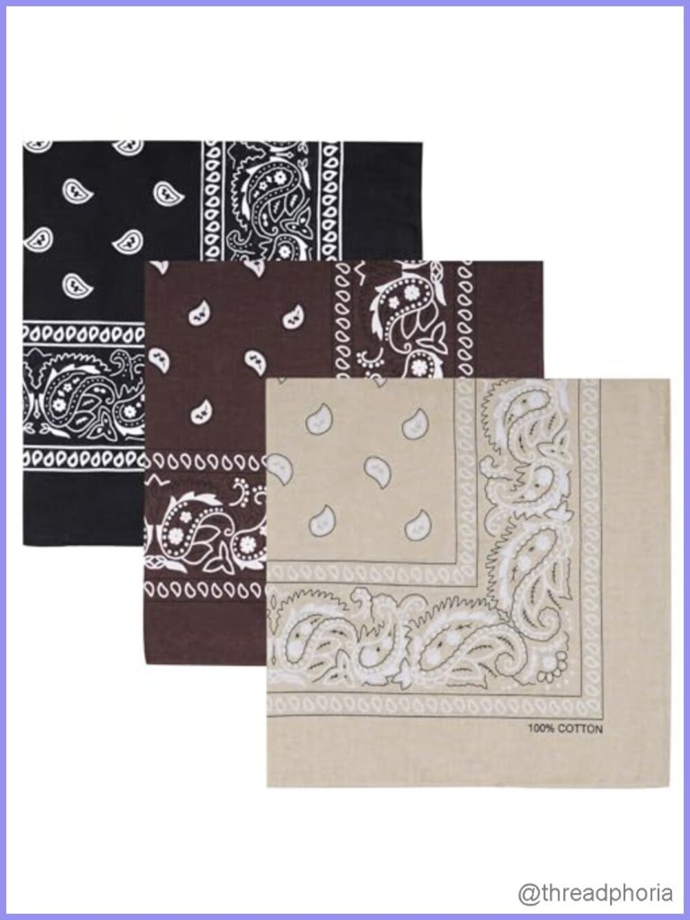 3 Pack 100% Cotton Paisley Bandanas for Men Women 22" Multi-Use Head Scarf